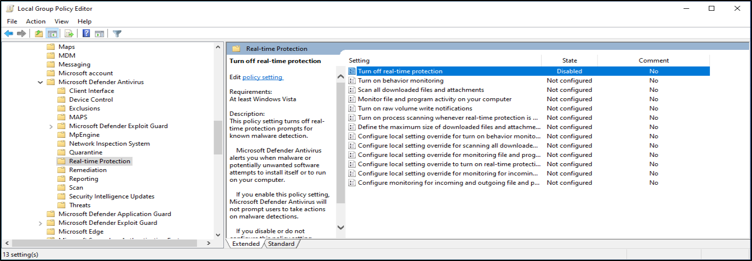 Disabling Windows Defender Antivirus