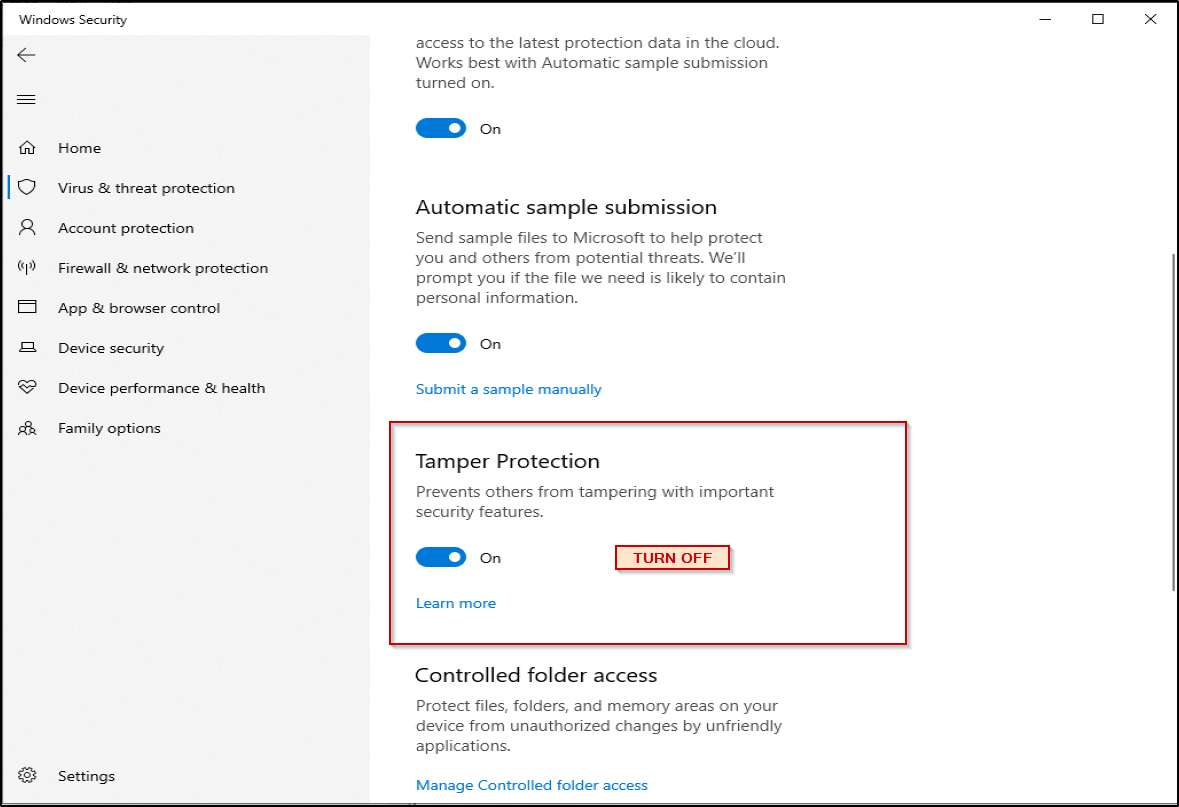 Disabling Windows Defender Antivirus